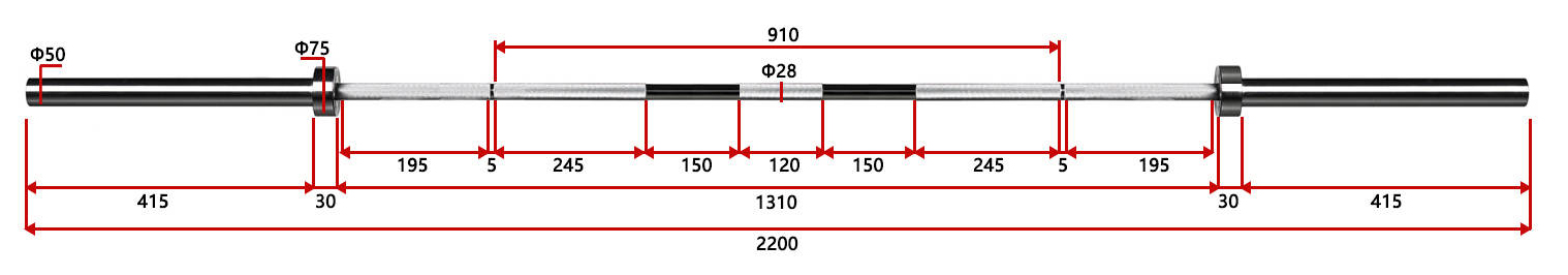 20 kg Master X bar - dimensions